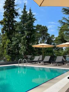 - une piscine avec des chaises longues et des parasols dans l'établissement Ritsa Resort, à Ureki
