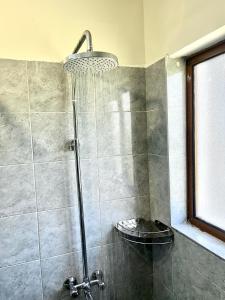 y baño con ducha y puerta de cristal. en Midtown Executive Suites CBD With Large Balcony, en Nakuru