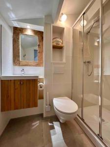 een badkamer met een toilet, een douche en een wastafel bij Le Sun 7 in Sète