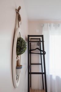 een spiegel aan een muur met een plank en een plant bij Le Prestige des Délices in Dosches