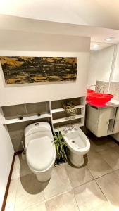 a bathroom with a toilet and a sink at CASA CENTRICA - experiencia casa pasillo paseo del siglo in Rosario