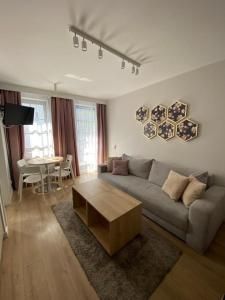 a living room with a couch and a table at Margaret apartament in Świnoujście