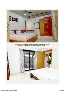 two pictures of a bedroom with a bed and a bed frame at The Lilly Pad in Nashik