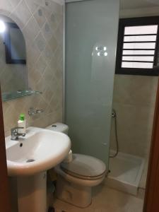 a bathroom with a toilet and a sink and a shower at Petra Mare in Kriopigi