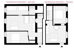 ミラノにあるSant'Andrea Charme Apartmentsの白黒の家屋図