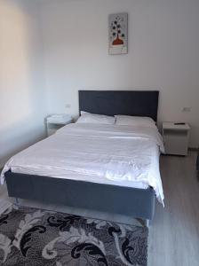 ein Schlafzimmer mit einem großen Bett mit weißer Bettwäsche in der Unterkunft Pensiunea Ileana in Novaci-Străini