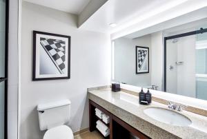 uma casa de banho com um lavatório e um WC em Sheraton Indianapolis Hotel at Keystone Crossing em Indianápolis