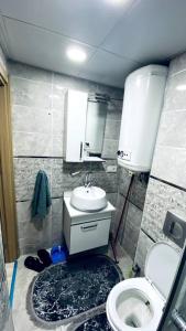 een kleine badkamer met een wastafel en een toilet bij 2+1 Luxury Flat , 5 beds , near all services in Esenyurt
