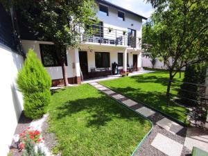 a view of a yard with a house at Rio rooms in Băile Herculane