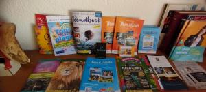 Un groupe de livres assis sur une table dans l'établissement Guest House Yemanja, à Narbonne 28 autres photos