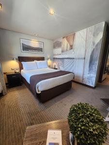 una habitación de hotel con una cama grande. en Hotel Los Españoles Plus, en Santiago