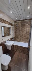 a bathroom with a toilet and a sink and a tub at Guest House Pirosmani 60 in Sighnaghi