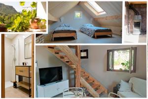 a collage of photos of a bedroom and a room at La petite châtaigne in Valdeblore