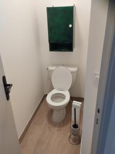 La salle de bains est pourvue de toilettes avec un écran vert au-dessus. dans l'établissement appartement 4 couchages renovés entièrement, à Cavaillon