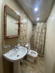 a bathroom with a sink and a toilet and a mirror at Arte Jermuk #2 in Jermuk +32 photos