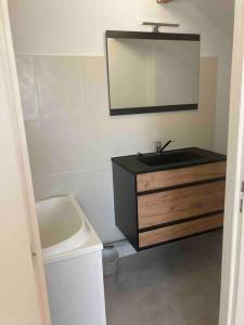 un bagno con lavandino e specchio di Maison de village a Audelange