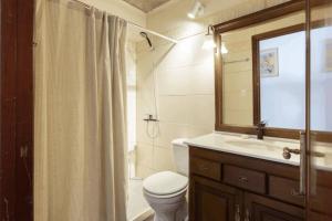 a bathroom with a toilet and a sink and a mirror at Penthouse with terrace at the Old City in Montevideo +13 photos