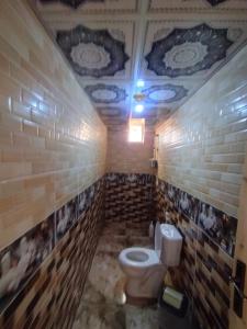a bathroom with a toilet in a brick wall at Jori Luxury Camp in Wadi Rum