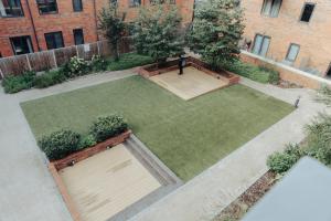 an aerial view of a garden with a skateboard in it at Stunning 2-Bed Apartment in Birmingham City Center in Birmingham
