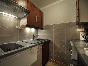 a kitchen with a sink and wooden cabinets at Appartement Les Menuires, 2 pièces, 5 personnes - FR-1-344-856 in Les Menuires