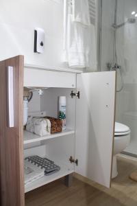 a bathroom with a toilet and a white cabinet at Serendipia in Avila