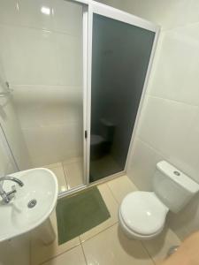 a bathroom with a toilet and a sink and a shower at Mandua in Puerto Iguazú