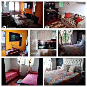 un collage de photos d'une chambre et d'un salon dans l'établissement Shalom, à Mina Clavero