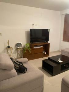 a living room with a couch and a flat screen tv at Hermoso Departamento Familiar in Cochabamba