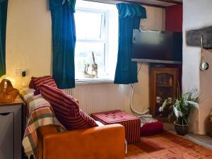 a living room with a couch and a television at Ty Tarth in Pen-y-groes