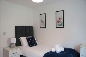 Watford Gemini Hurst في واتفورد: غرفة نوم بسرير وصورتين على الحائط