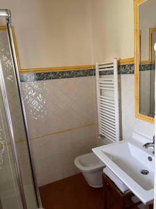 y baño con aseo, lavabo y ducha. en Apartment in Capolona Arezzo - Toskana 41977, en Campoluci