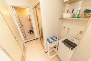 a small bathroom with a sink and a mirror at Big Stone Tsukuda 45平米 2SDbed 2For3F in Aomori +75 photos