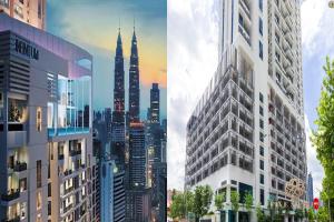 une projection des toits d'une ville avec de grands bâtiments dans l'établissement The Colony & Luxe, KLCC by Five Senses, à Kuala Lumpur