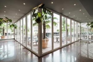 una stanza con finestre e una pianta in vaso di Hotel San Marco Fitness Pool & Spa a Verona