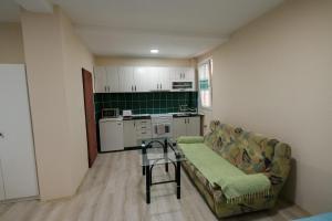 a living room with a couch and a kitchen at Rose's Apartment in Prilep