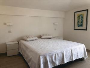 una camera da letto con un letto bianco con due cuscini sopra di Luis Apartment - Appartamento per single o coppia R7265 a Nuoro