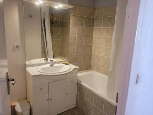 une salle de bains avec lavabo et baignoire dans l'établissement Appart vue montagne Le Devoluy, à Saint-Étienne-en-Dévoluy 8 autres photos