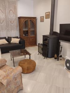 Lecrin的住宿－Casa El Naranjo Azul Granada，带沙发和炉灶的客厅