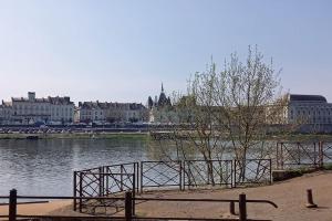 a body of water with buildings and a city at Appartement centre Saumur bord de Loire Les marronniers in Saumur