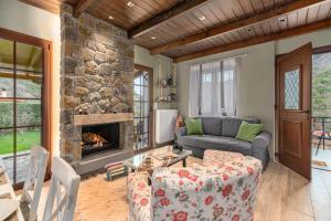 a living room with a couch and a fireplace at Chalet Perivoli 