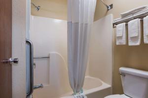 a bathroom with a shower with a toilet and a tub at Quality Inn Galesburg near US Highway 34 and I-74 in Galesburg