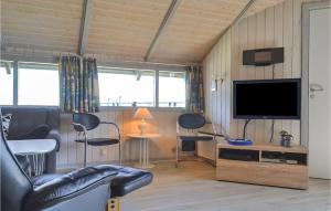 een woonkamer met een bank en een flatscreen-tv bij Stunning Home In Hvide Sande With Kitchen in Havrvig