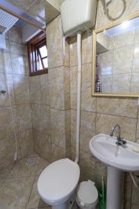 y baño con aseo y lavamanos. en Loft bem equipado com WiFi em Bento Goncalves RS, en Bento Gonçalves