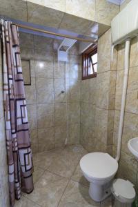 y baño con aseo y ducha. en Loft bem equipado com WiFi em Bento Goncalves RS, en Bento Gonçalves