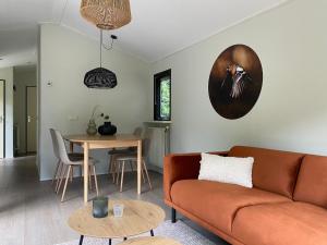 een woonkamer met een bank en een tafel bij Chalet de Vinck in Diever in Diever