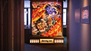 a large poster of aburning mind on a display at Dormy Inn Aomori Natural Hot Spring in Aomori