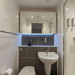 a bathroom with a sink and a toilet and a mirror at Aberdeen by Charles Hope in Aberdeen