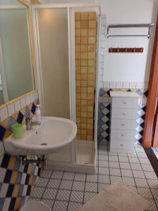 La salle de bains est pourvue d'un lavabo et d'une douche. dans l'établissement CasaFrancesca Calasetta, à Calasetta