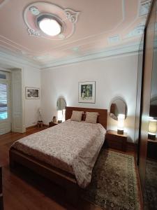 リスボンにあるApartment in Centre of Lisbonのベッドルーム1室(大型ベッド1台、ランプ2つ付)