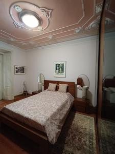 um quarto com uma cama grande e um tecto em Apartment in Centre of Lisbon em Lisboa